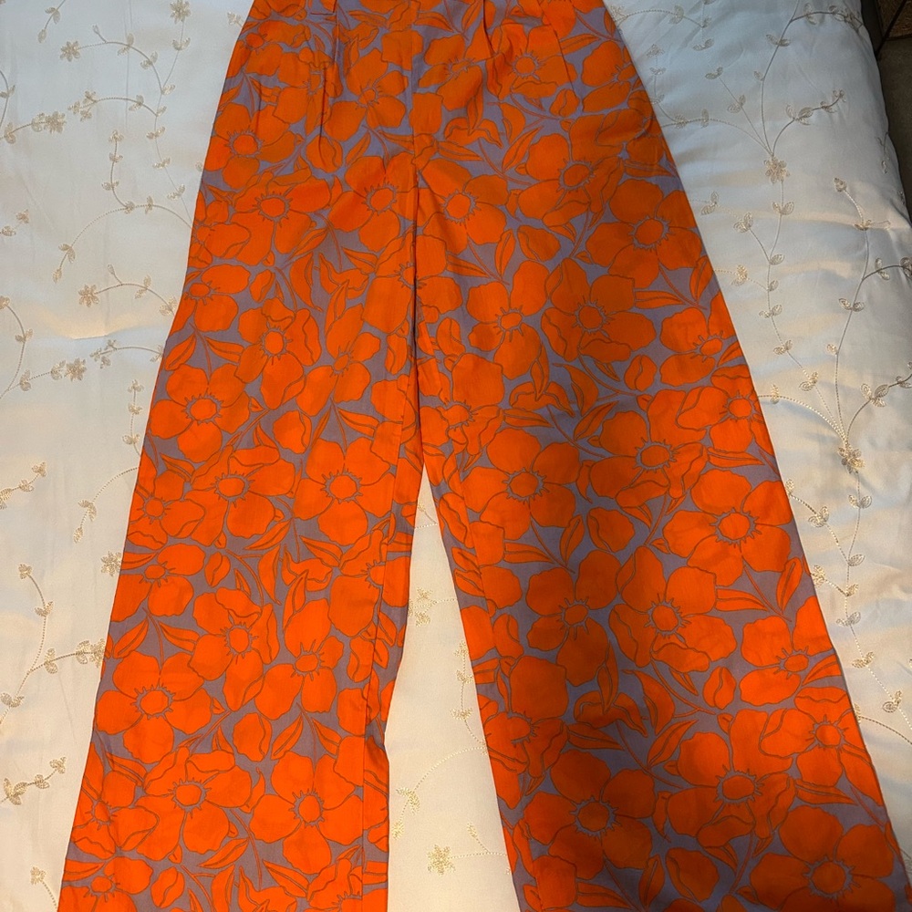 Floral Orange Wide Leg Pants